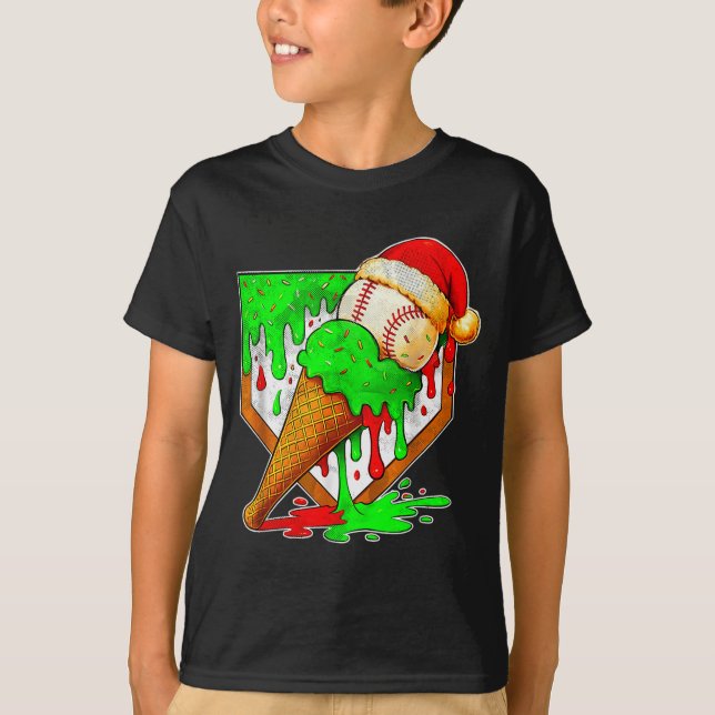 Baseball Xmas Christmas Baseball Ice Cream Drip Bo T-Shirt (Vorderseite)