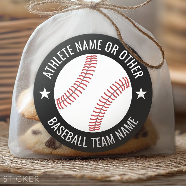 Baseball Zeichnete mit Team und Athletin Name mode Runder Aufkleber (Custom Sticker)