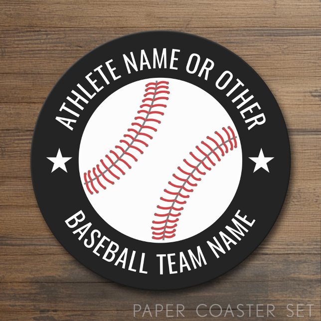 Baseball Zeichnete mit Team und Athletin Name mode Runder Pappuntersetzer (Custom Coaster)