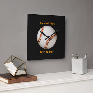 Baseball-Zeit, Zeit zum Spielen Schwarz Quadratische Wanduhr
