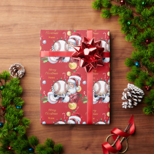 Baseball zu Weihnachten mit Santa Hut Geschenkpapier