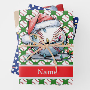 Baseball zu Weihnachten Thema Geschenkpapier Set