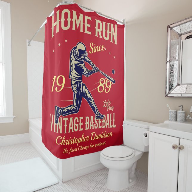 Baseball-Zuhause-Run Geben Sie Ihr Namensdatum und Duschvorhang (Beispiel)
