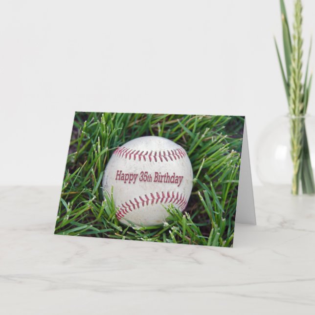 Baseball zum 35. Geburtstag im Gras Karte (Vorderseite)
