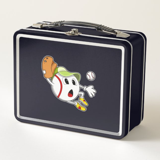 Baseballball mit Baseballhandschuh und -kappe Metall Brotdose (Vorderseite)