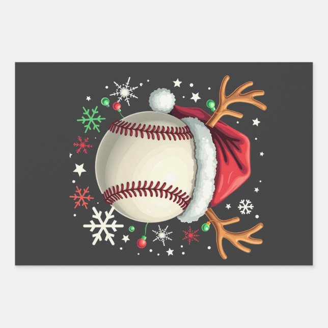 Baseballball mit Rentierhorden und Weihnachten Geschenkpapier Set (Vorderseite)