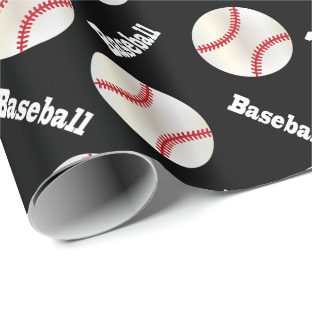 Baseballball mit schwarzem Hintergrund Geschenkpapier (Rolleneckpunkt)