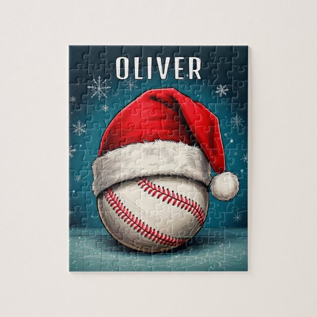 Baseballball mit Weihnachtsmannmütze Schneeflocken (Vertikal)