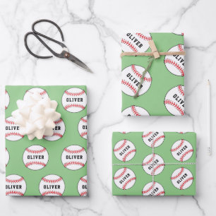Baseballball Muster Kinder Name Geburtstag  Geschenkpapier Set