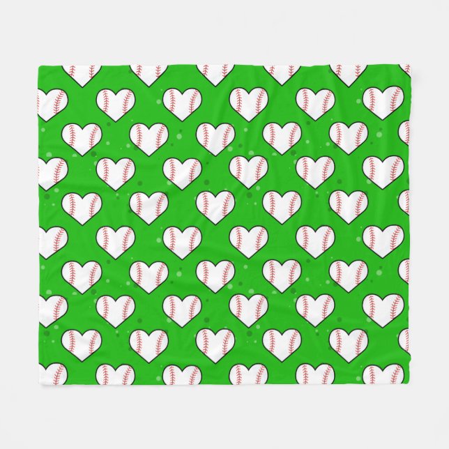 Baseballball-Textur in Herzform - Muster  Fleecedecke (Vorderseite (Horizontal))