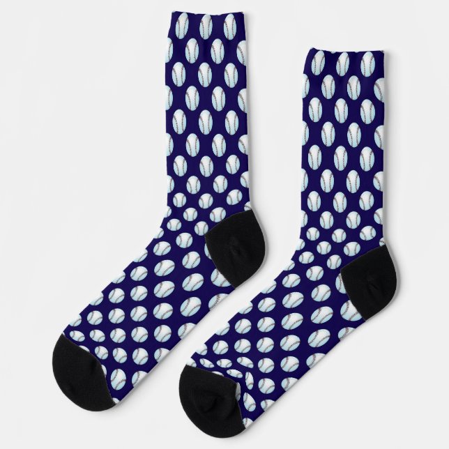 Basebälle auf Teamfarbe Navyblau Socken (Linkes Detail)