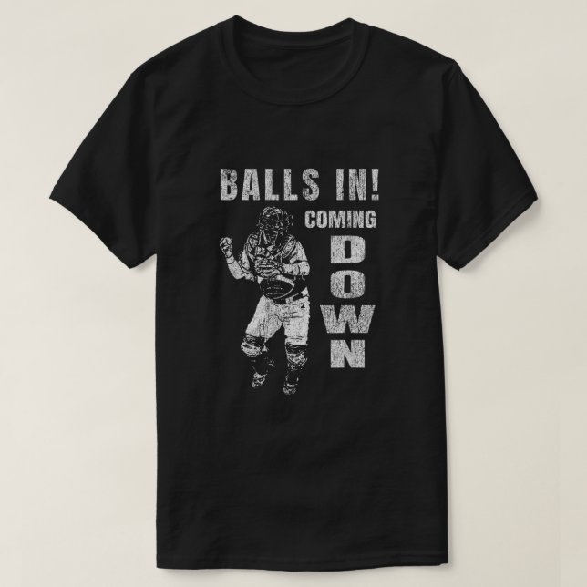 Baseballfänger-Balls beim Herabfahren von Baseball T-Shirt (Design vorne)