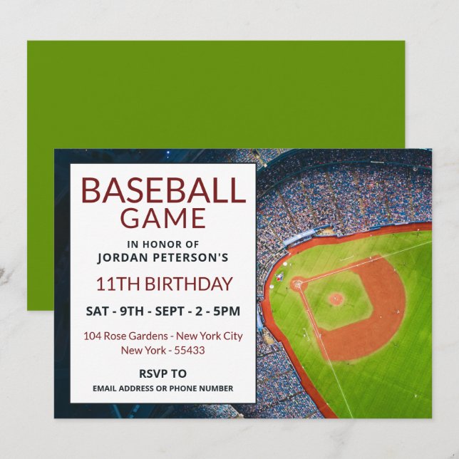 Baseballfeld, Baseball Game Birthday Party Einladung (Vorne/Hinten)