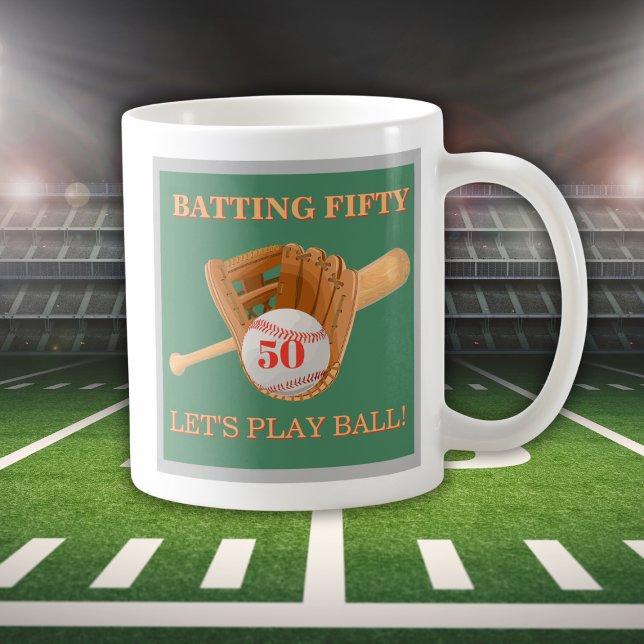 Baseballhandschuh Batting Fifty Männer 50. Geburts Kaffeetasse (Von Creator hochgeladen)
