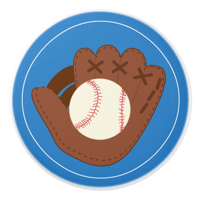 Baseballhandschuh und Ball auf Blau Keramikknauf (Vorderseite)