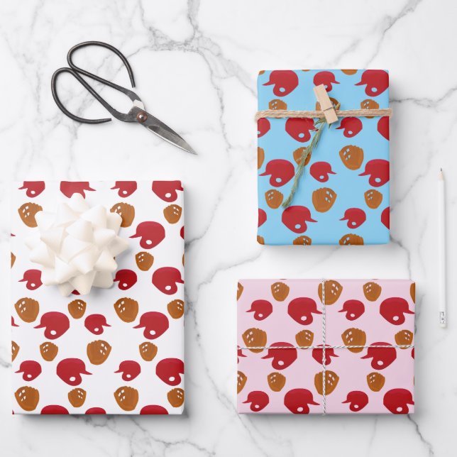 Baseballhandschuh und Helmmousine Geschenkpapier Set (Vorderseite)