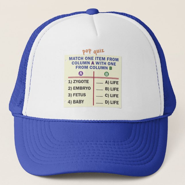 Baseballkappe mit einem Quiz. Truckerkappe (Vorderseite)