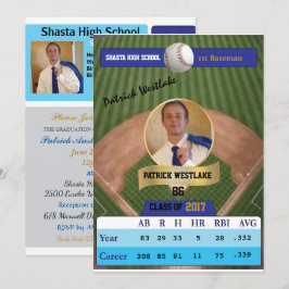 Baseballkarte W/ Stats Grad Einladungen - blau