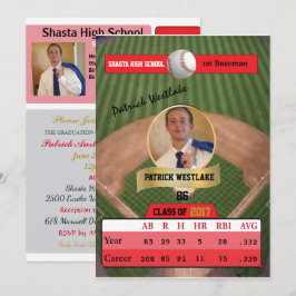 Baseballkarte W/ Stats Grad Einladungen - rot