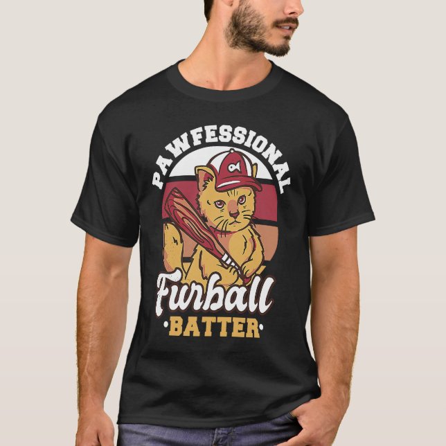 Baseballkatze Pawfessional Furball Batter 1 T-Shirt (Vorderseite)