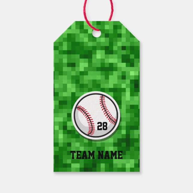 BaseballNUMMER Teamname Pixilated Green Grass Geschenkanhänger (Vorderseite)