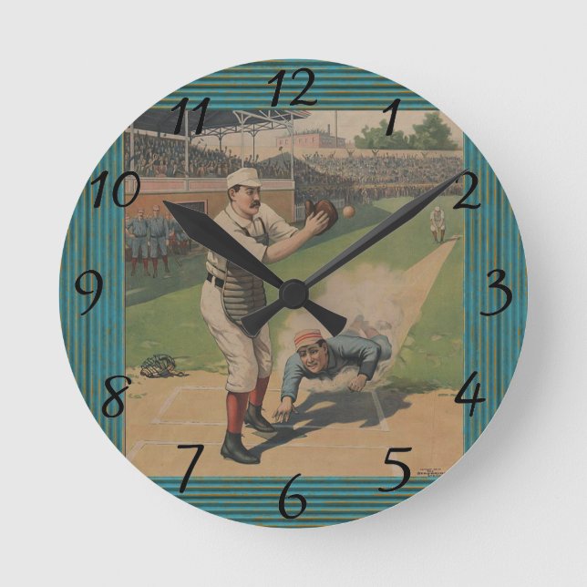 Baseballplakat Runde Wanduhr (Vorderseite)