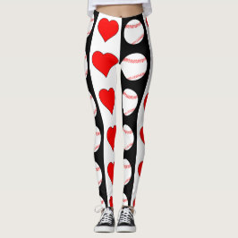 Baseballs & Herz Vertikales Schwarz-Weiß-Muster Leggings