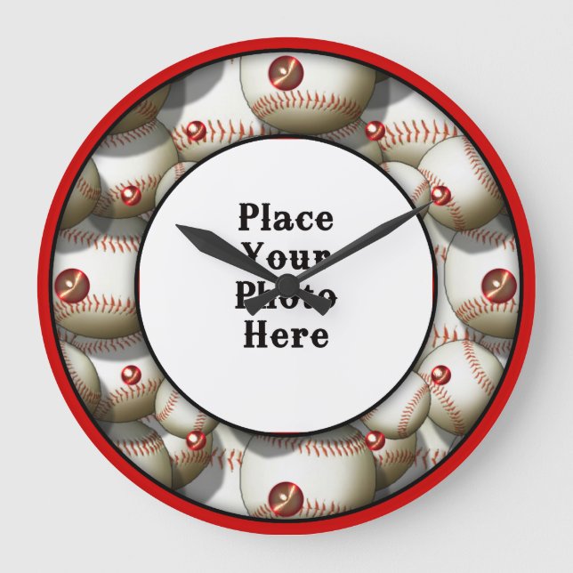 Baseballs Ihre Foto-Uhr Große Wanduhr (Vorderseite)