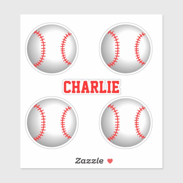 Baseballs mit rotem Stich und Individuelle Name Aufkleber (Blatt)