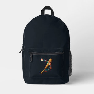 Baseballschläger und Ball Dynamic Swing Dunkler Ru Bedruckter Rucksack