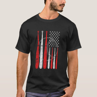 Baseballschläger US-Flagge Pitcher Catcher Basebal T-Shirt