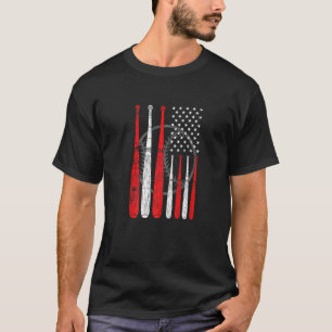Baseballschläger US-Flagge Pitcher Catcher Basebal T-Shirt