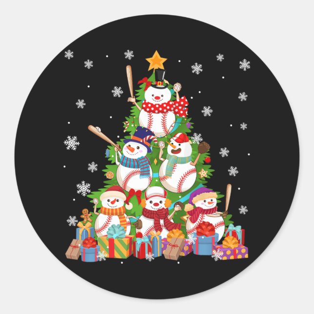 Baseballschneeweihnachtsbaum Runder Aufkleber (Vorderseite)