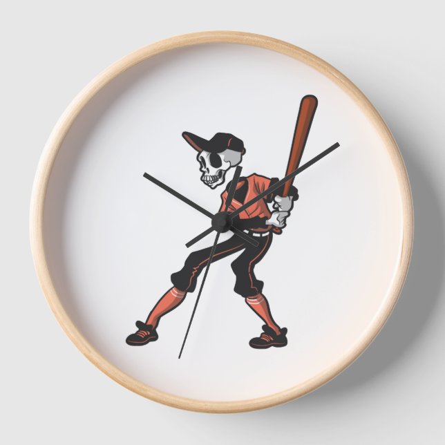 Baseballskelettdesign für Baseballspieler Uhr (Vorderseite)