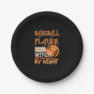 Baseballspieler bei Tag, Hexe bei Nacht Halloween Pappteller