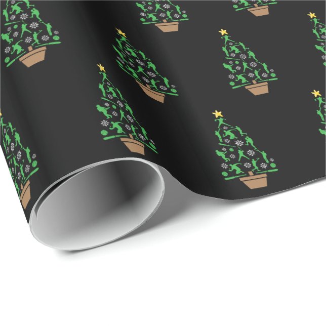 Baseballspieler-Christbaum Geschenkpapier (Rolleneckpunkt)