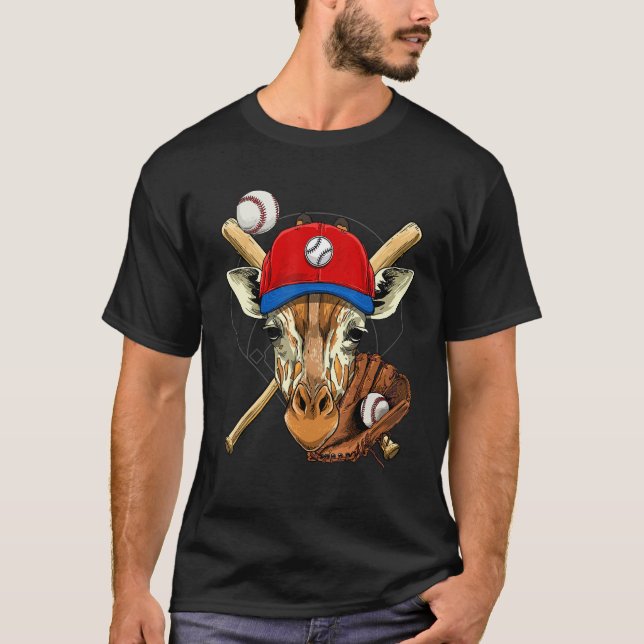 Baseballspieler Giraffe Werfer Fänger Baseball C T-Shirt (Vorderseite)