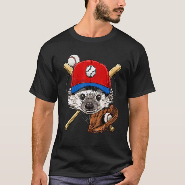 Baseballspieler Igel Pitcher Fänger Baseball  T-Shirt (Vorderseite)
