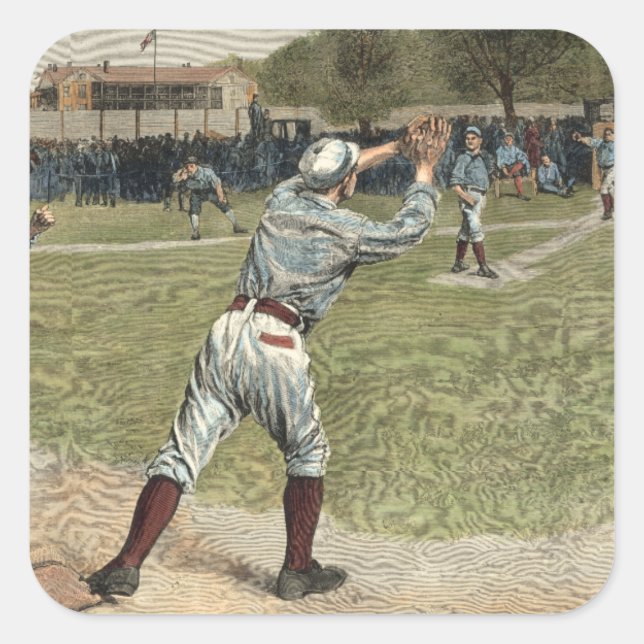 Baseballspieler in zweiter Base ausgeworfen Quadratischer Aufkleber (Vorderseite)
