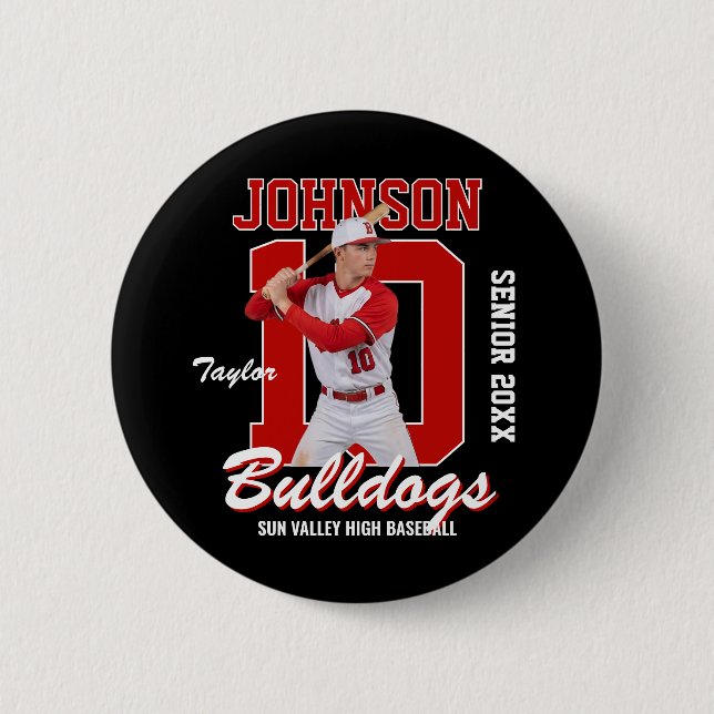 Baseballspieler individuell gestaltetes Foto-Triko Button (Vorderseite)