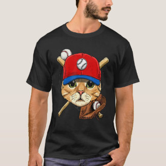 Baseballspieler Katze Batter Pitcher Catcher Baseb T-Shirt