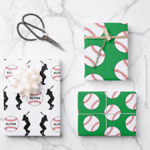 Baseballspieler Kinder Name Geburtstag Geschenkpapier Set