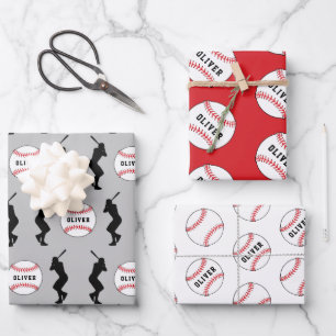 Baseballspieler Kinder Name Geburtstag Geschenkpapier Set