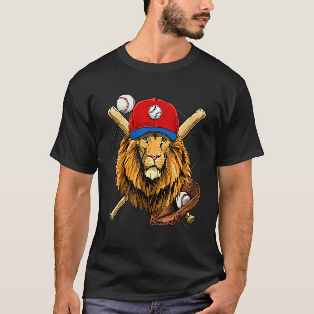Baseballspieler Löwe  Pitcher Catcher Baseball Tra T-Shirt (Vorderseite)