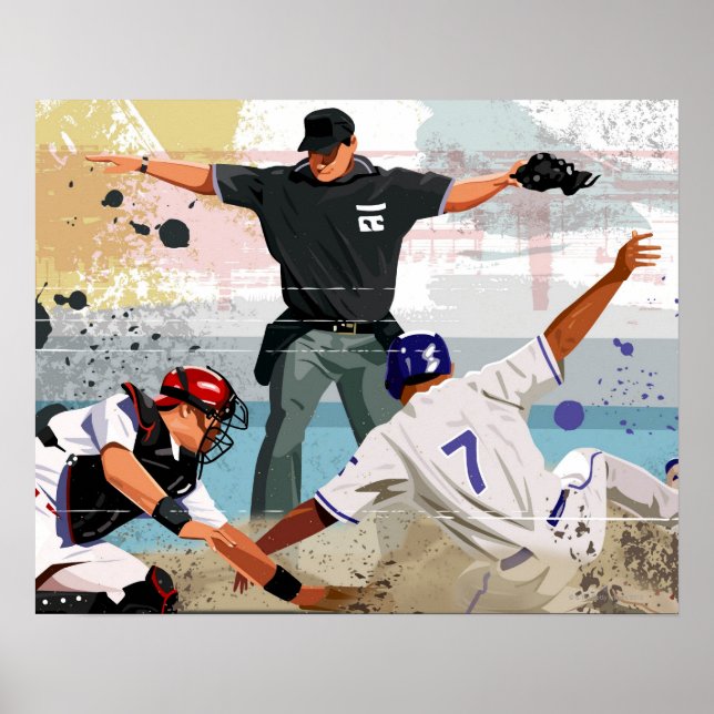 Baseballspieler sicher auf Zuhause Poster (Vorne)