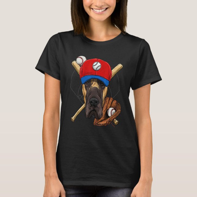 Baseballspieler Trainer Dogge Dänische Groß  Pitch T-Shirt (Vorderseite)