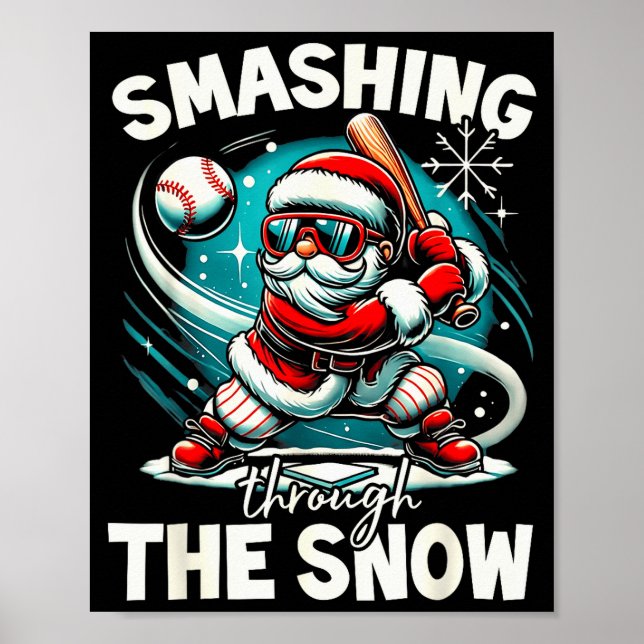 Baseballspieler Weihnachtsmann, Durchschlagend  Poster (Vorne)