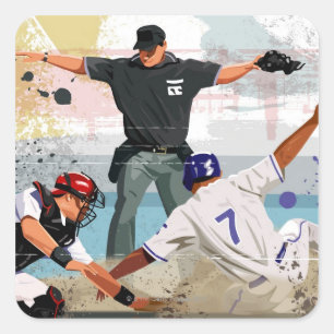 Baseballspielersafe an der Zuhauseplatte Quadratischer Aufkleber