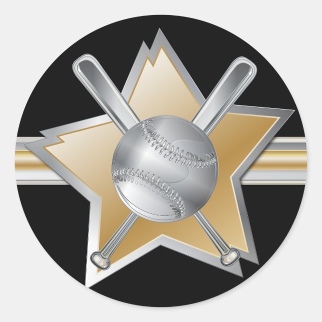 Baseballstar mit Gold- und Silbereffekt Runder Aufkleber (Vorderseite)