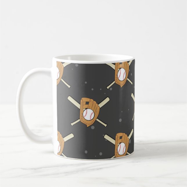 Baseballsymbole - Nahtloses Muster auf dunklem Hin Kaffeetasse (Links)